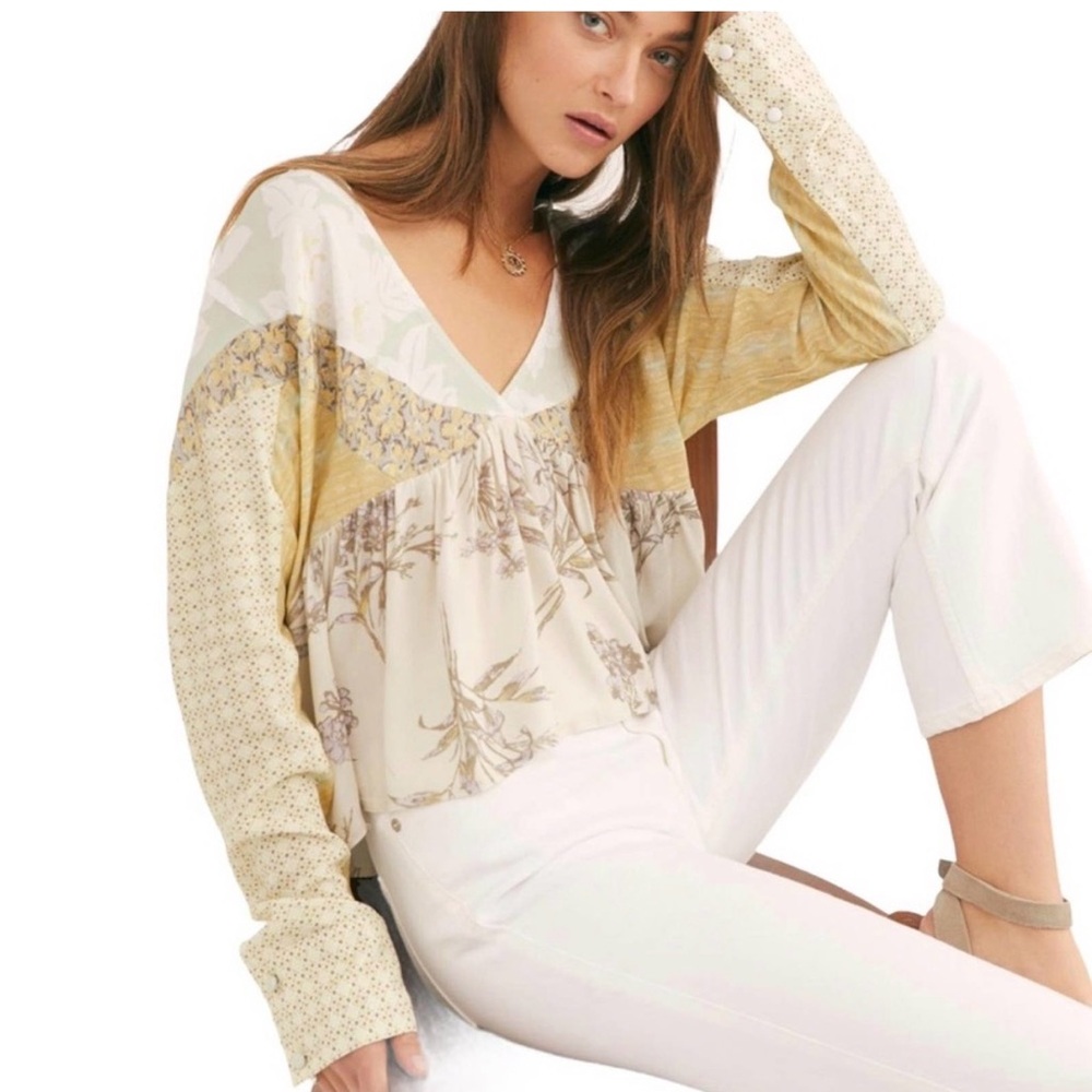 NWT Free People Aloha State of Mind flowy blouse- Green Tea